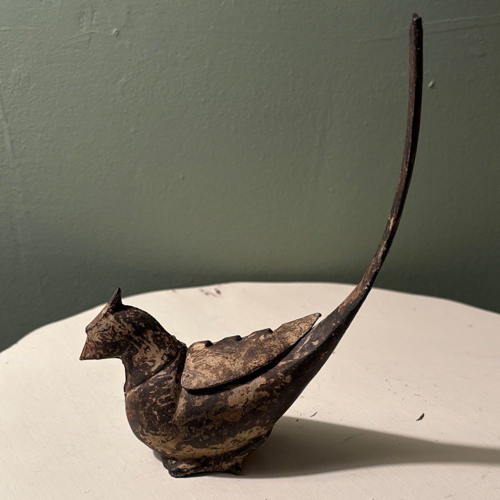 Vintage Japanese Cast Iron Koro Pheasant Incense Burner